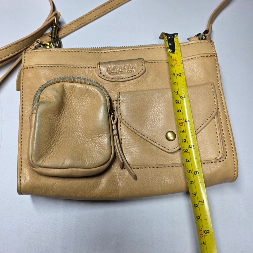 American Leather Co Tan Glove Leather Crossbody Bag Small Utility Pockets - Picture 7 of 11